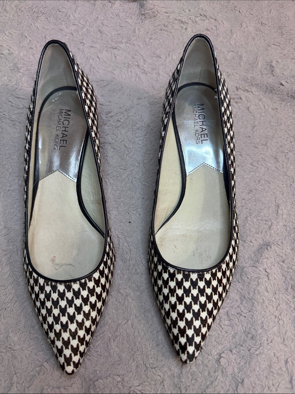 MICHAEL Michael Kors Black & White Houndstooth Pointed Toe Flats